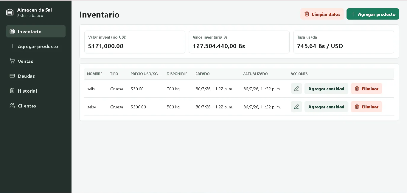Inventario del sistema local para almacén