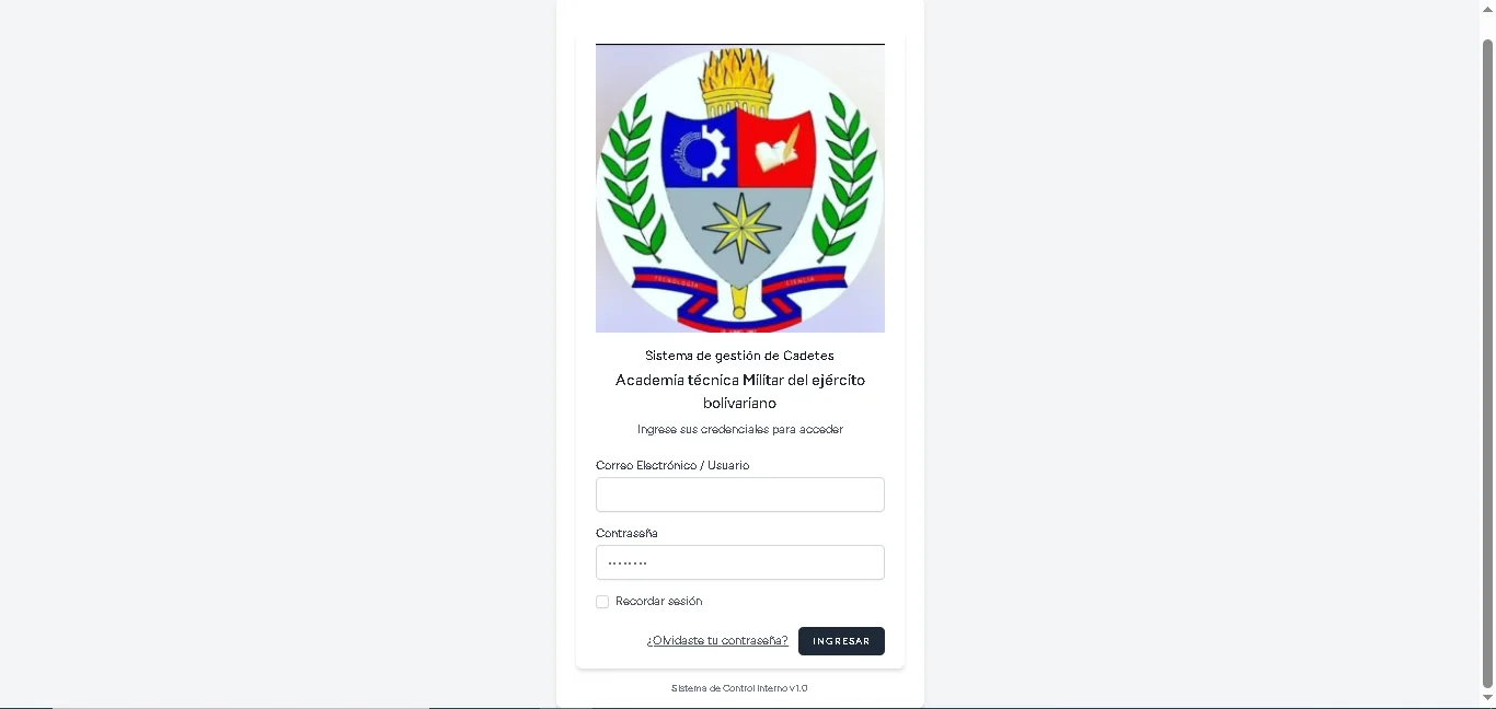 Acceso privado al Sistema de Gestión de Cadetes